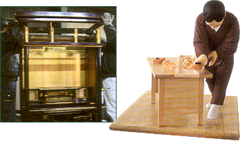 木地師の作業写真とイメージ人形