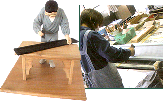 塗り師の作業写真とイメージ人形